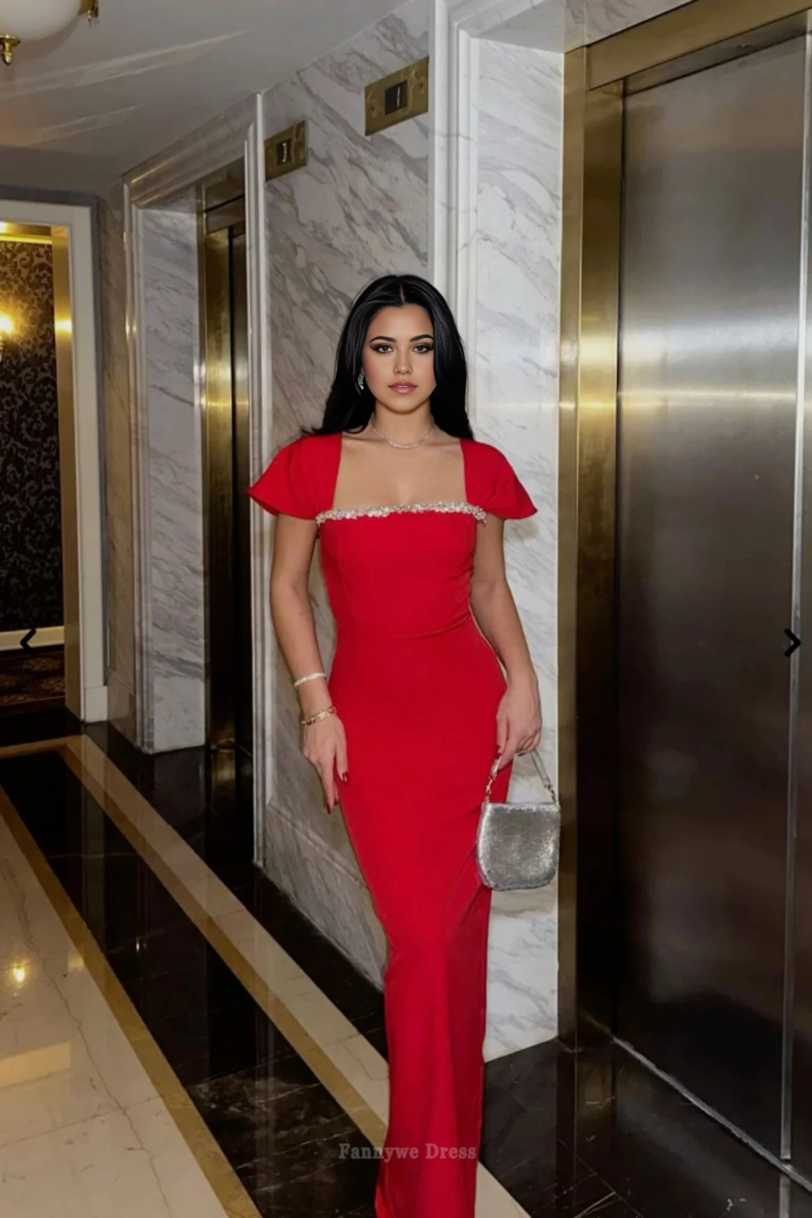Vestido largo formal rojo con cuentas y sin mangas para dama de honor, vestido de noche, vestido de fiesta